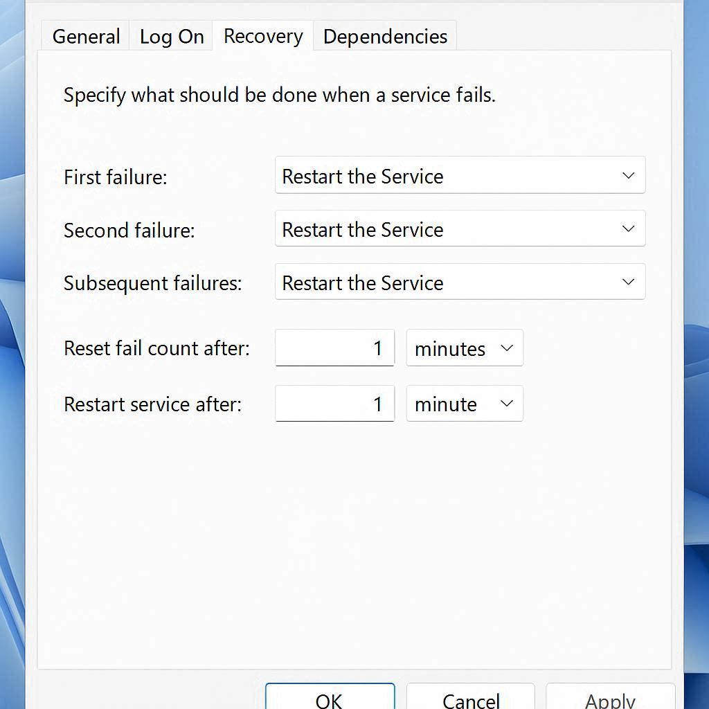Print Spooler Properties - Recovery Tab